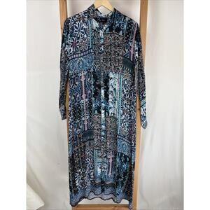 NWT Shana Multicolor Long Sleeve Button Up Dress or Duster SILK #1020 Size XS